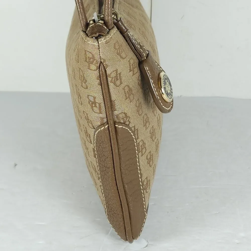 Dooney & Bourke Vtg Brown Canvas Leather Monogram Slim Mini Shoulder Bag Purse